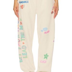Mayfair Beige Sweatpants Embroidered Logo Graphic Print Pockets